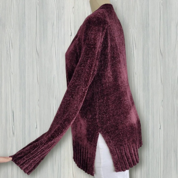 Loft Chenille Blouson Open Cardigan Sweater in Purple Wine Womens Size Medium - Picture 4 of 7